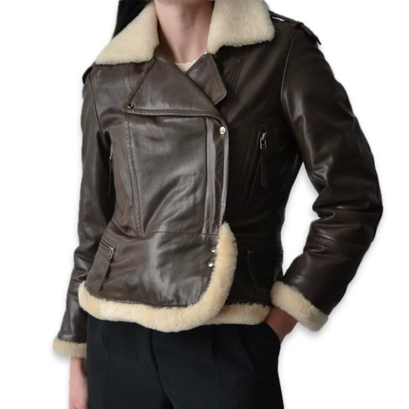 Danier Leather Shearling Trim Aviator Jacket Small - Picture 1 of 16